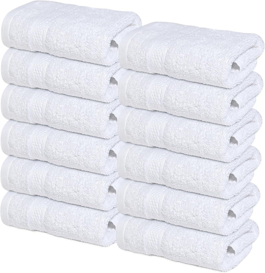 Premium Wash Cloths for Showering [13X13] – 100% Cotton Washcloths [Pack of 12], Soft and Absorbent Face Towels for Bathroom Wash Clothes, Gym, and Spa |Brilliant White|