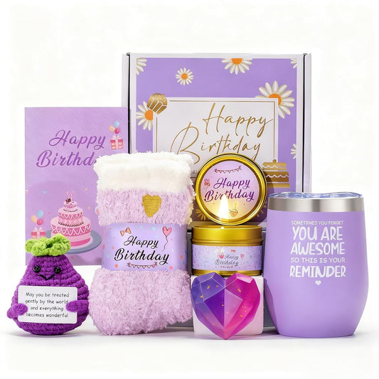 Birthday Gifts for Women,Unique Birthday Presents Friendship Gift Purple Relaxing Self Care Set Ideas for Women Care Package Gifts Basket for Women Mom Sister Best Female Friend Gifts Box